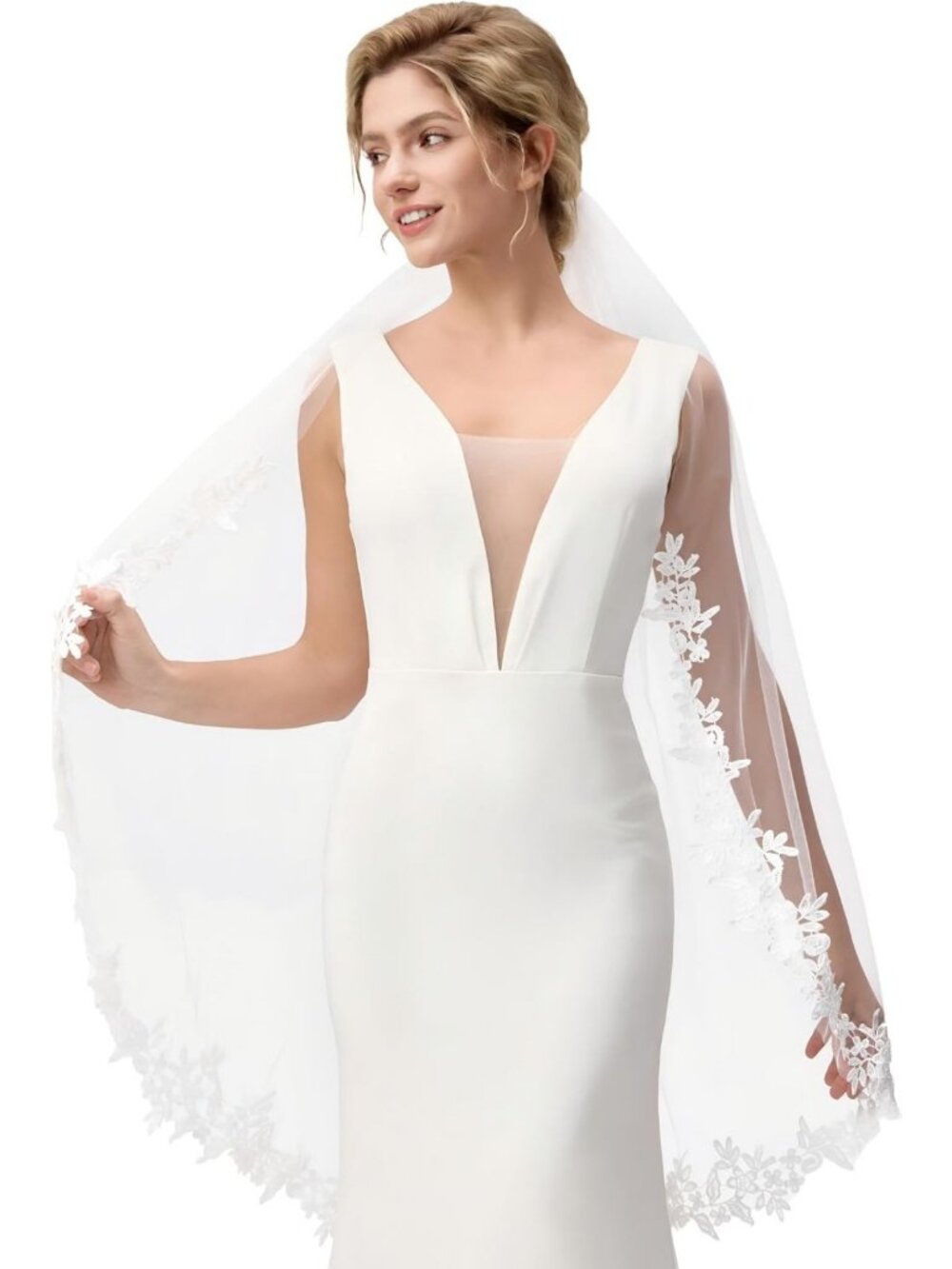 Elegant Lace Bridal Veil with Metal Comb - 1 Tier Wedding Accessory for Women